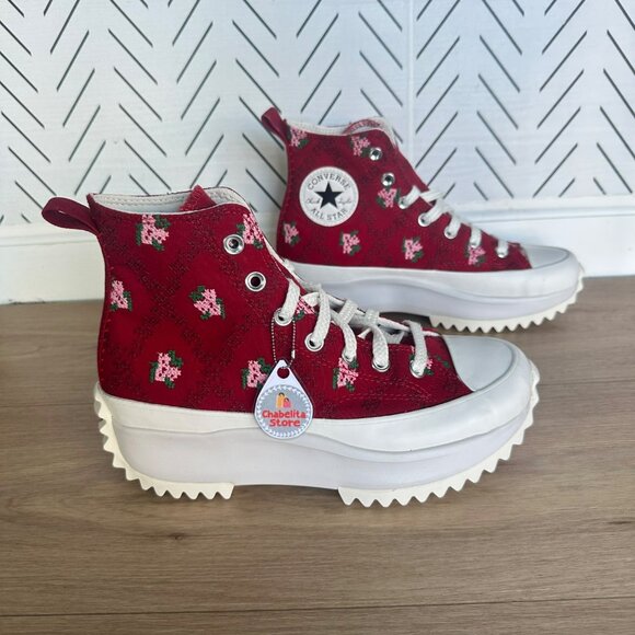 ✨Converse Run Star Hike Platform Sz 7.5 Women shoes Cross Stitch Roses A14885C - Picture 12 of 12
